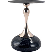 Savoy Wide Side Table with Stainless Steel Top Round Accent Table and Elegant Pedestal Base Black Stone Black Side Table LeisureMod