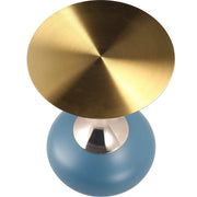 Savoy Wide Side Table with Stainless Steel Top Round Accent Table and Elegant Pedestal Base Gold Blue Side Table LeisureMod