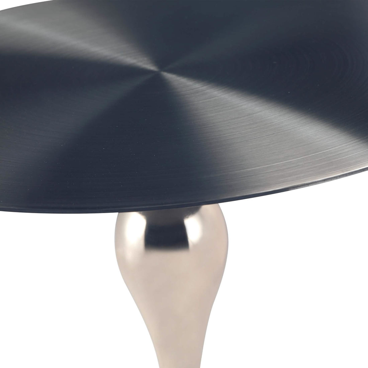 Savoy Wide Side Table with Stainless Steel Top Round Accent Table and Elegant Pedestal Base Black Shiny Black Side Table LeisureMod