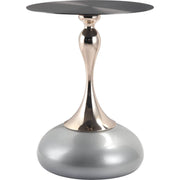 Savoy Wide Side Table with Stainless Steel Top Round Accent Table and Elegant Pedestal Base Black Silver Side Table LeisureMod