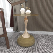 Savoy Wide Side Table with Stainless Steel Top Round Accent Table and Elegant Pedestal Base Black Shiny Black Side Table LeisureMod