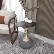 Savoy Wide Side Table with Stainless Steel Top Round Accent Table and Elegant Pedestal Base Black Grey Side Table LeisureMod
