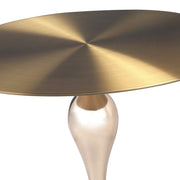 Savoy Wide Side Table with Stainless Steel Top Round Accent Table and Elegant Pedestal Base Gold Brass Side Table LeisureMod