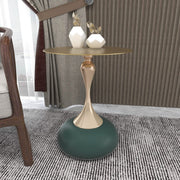 Savoy Wide Side Table with Stainless Steel Top Round Accent Table and Elegant Pedestal Base Gold Green Side Table LeisureMod