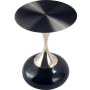 Savoy Wide Side Table with Stainless Steel Top Round Accent Table and Elegant Pedestal Base Black Shiny Black Side Table LeisureMod