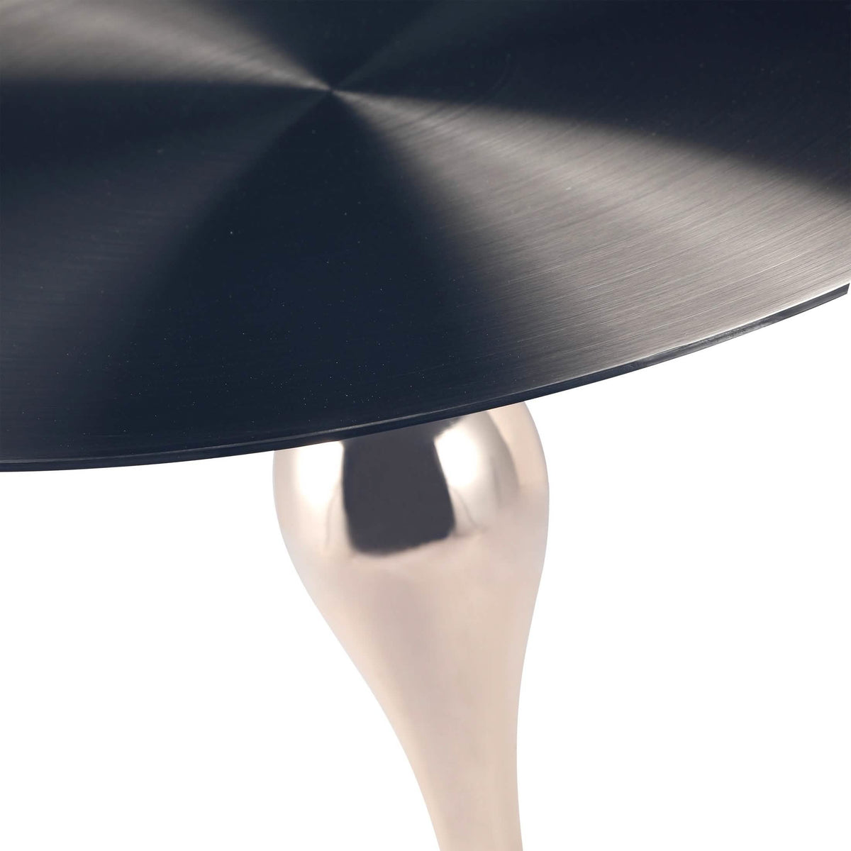 Savoy Wide Side Table with Stainless Steel Top Round Accent Table and Elegant Pedestal Base Black Stone Black Side Table LeisureMod