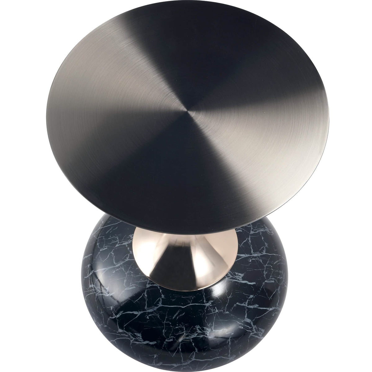 Savoy Wide Side Table with Stainless Steel Top Round Accent Table and Elegant Pedestal Base Black Stone Black Side Table LeisureMod