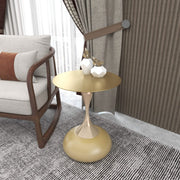 Savoy Wide Side Table with Stainless Steel Top Round Accent Table and Elegant Pedestal Base Gold Matte Gold Side Table LeisureMod