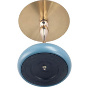 Savoy Wide Side Table with Stainless Steel Top Round Accent Table and Elegant Pedestal Base Gold Blue Side Table LeisureMod