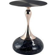 Savoy Wide Side Table with Stainless Steel Top Round Accent Table and Elegant Pedestal Base Black Stone Black Side Table LeisureMod
