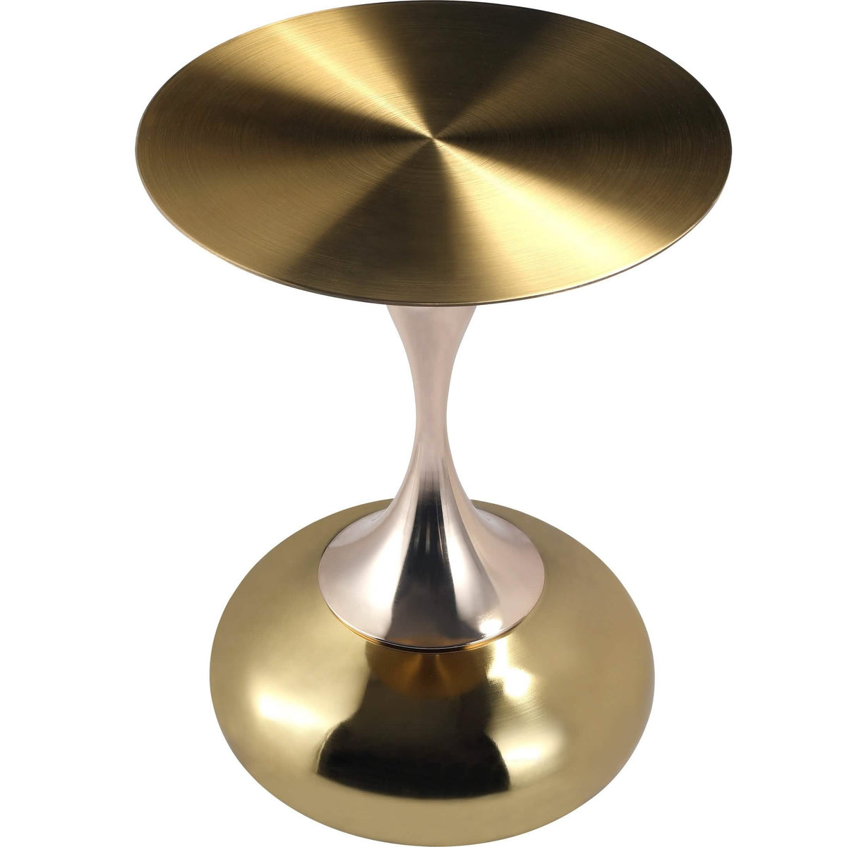 Savoy Wide Side Table with Stainless Steel Top Round Accent Table and Elegant Pedestal Base Gold Shiny Gold Side Table LeisureMod