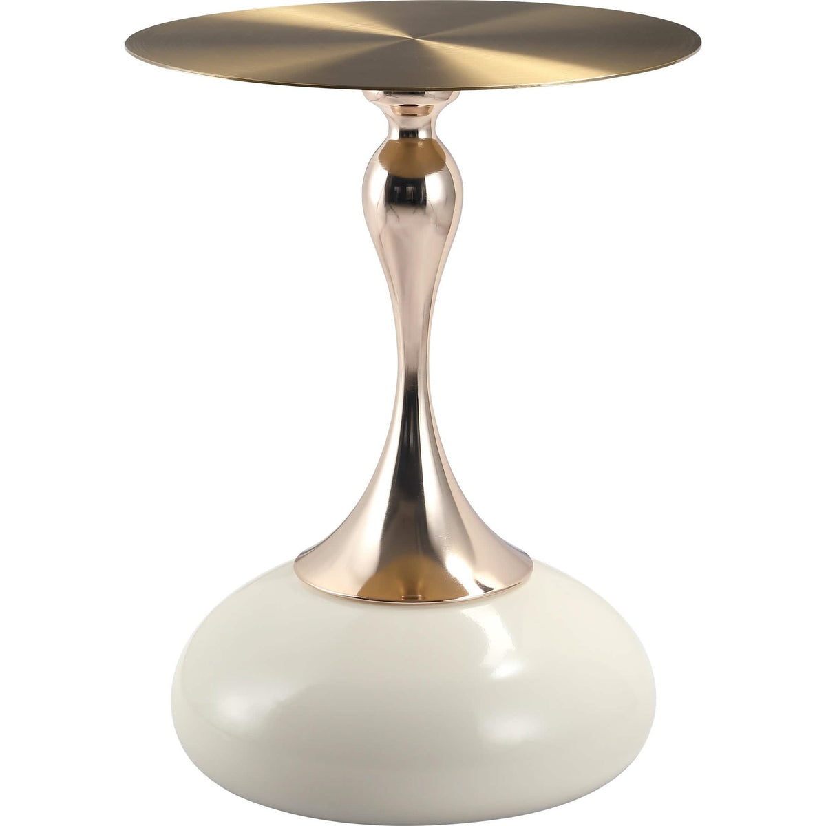 Savoy Wide Side Table with Stainless Steel Top Round Accent Table and Elegant Pedestal Base Gold Matte Gold Side Table LeisureMod