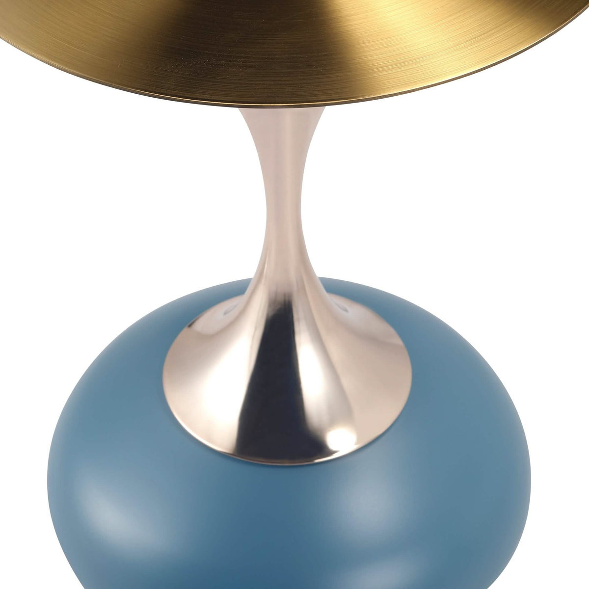 Savoy Wide Side Table with Stainless Steel Top Round Accent Table and Elegant Pedestal Base Gold Blue Side Table LeisureMod