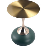 Savoy Wide Side Table with Stainless Steel Top Round Accent Table and Elegant Pedestal Base Gold Green Side Table LeisureMod