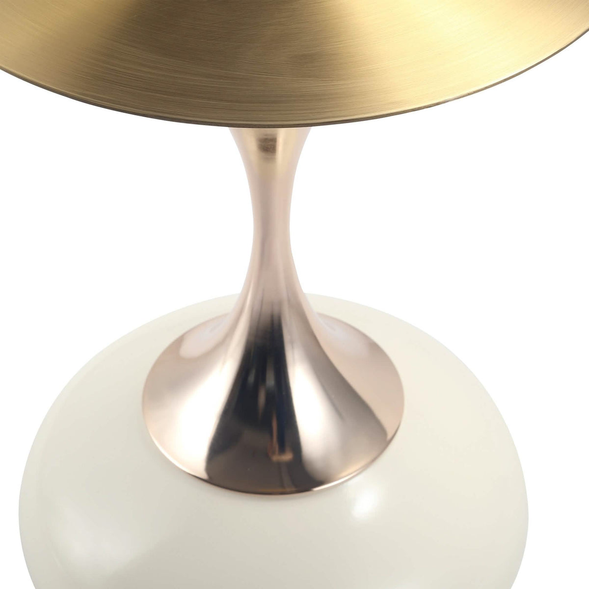 Savoy Wide Side Table with Stainless Steel Top Round Accent Table and Elegant Pedestal Base Gold White Side Table LeisureMod