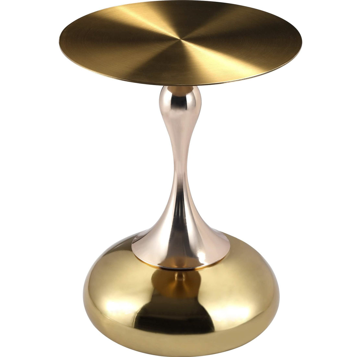 Savoy Wide Side Table with Stainless Steel Top Round Accent Table and Elegant Pedestal Base Gold Shiny Gold Side Table LeisureMod