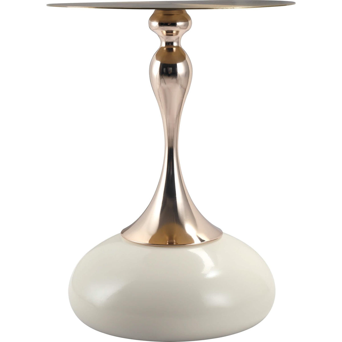 Savoy Wide Side Table with Stainless Steel Top Round Accent Table and Elegant Pedestal Base Gold White Side Table LeisureMod