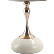 Savoy Wide Side Table with Stainless Steel Top Round Accent Table and Elegant Pedestal Base Gold White Side Table LeisureMod