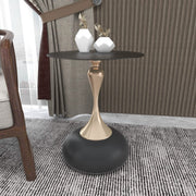 Savoy Wide Side Table with Stainless Steel Top Round Accent Table and Elegant Pedestal Base Black Matte Black Side Table LeisureMod