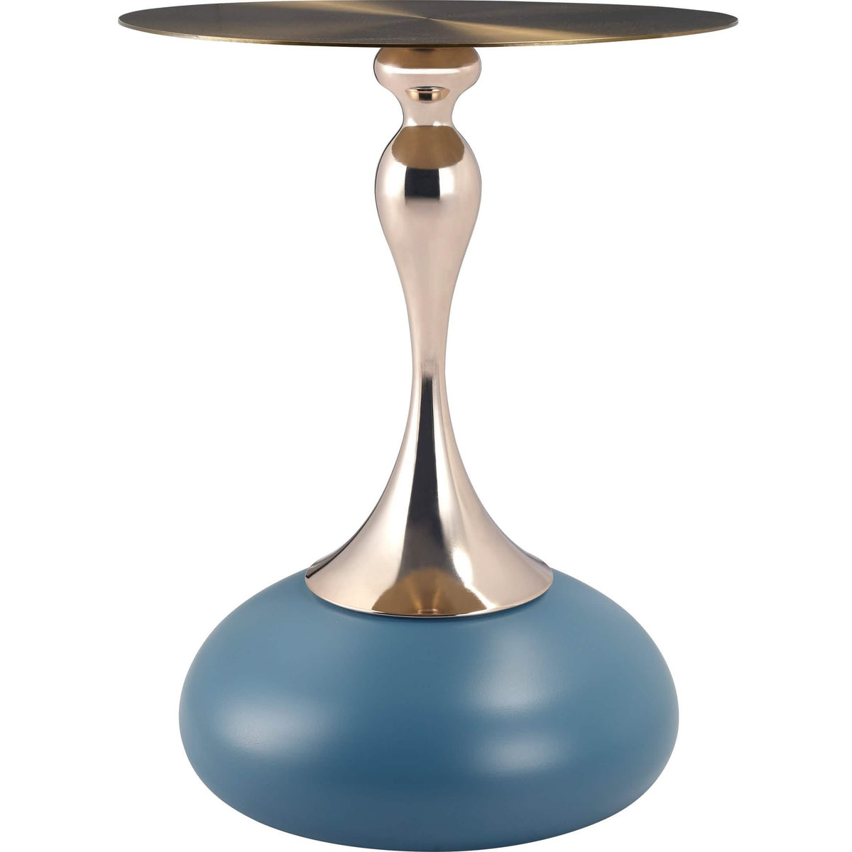 Savoy Wide Side Table with Stainless Steel Top Round Accent Table and Elegant Pedestal Base Gold Blue Side Table LeisureMod