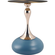 Savoy Wide Side Table with Stainless Steel Top Round Accent Table and Elegant Pedestal Base Gold Blue Side Table LeisureMod