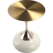 Savoy Wide Side Table with Stainless Steel Top Round Accent Table and Elegant Pedestal Base Gold White Side Table LeisureMod
