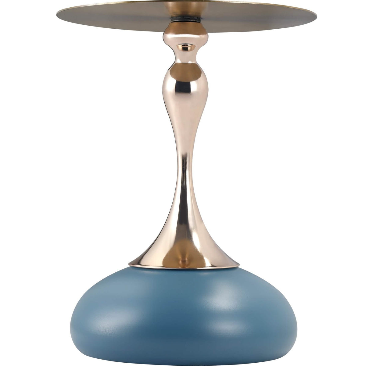 Savoy Wide Side Table with Stainless Steel Top Round Accent Table and Elegant Pedestal Base Gold Blue Side Table LeisureMod