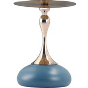 Savoy Wide Side Table with Stainless Steel Top Round Accent Table and Elegant Pedestal Base Gold Blue Side Table LeisureMod