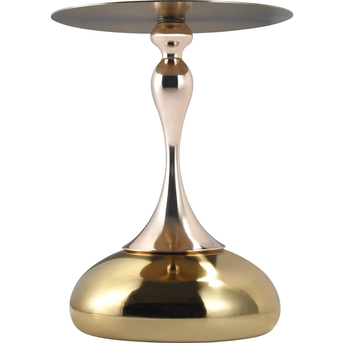 Savoy Wide Side Table with Stainless Steel Top Round Accent Table and Elegant Pedestal Base Gold Shiny Gold Side Table LeisureMod