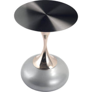 Savoy Wide Side Table with Stainless Steel Top Round Accent Table and Elegant Pedestal Base Black Silver Side Table LeisureMod