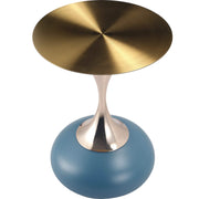 Savoy Wide Side Table with Stainless Steel Top Round Accent Table and Elegant Pedestal Base Gold Blue Side Table LeisureMod