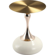 Savoy Wide Side Table with Stainless Steel Top Round Accent Table and Elegant Pedestal Base Gold White Side Table LeisureMod