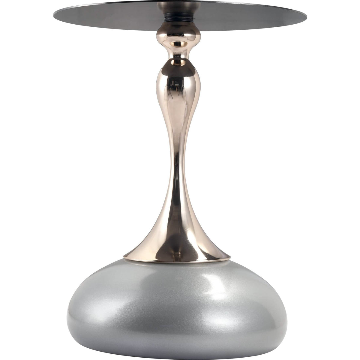 Savoy Wide Side Table with Stainless Steel Top Round Accent Table and Elegant Pedestal Base Black Silver Side Table LeisureMod
