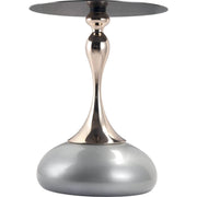 Savoy Wide Side Table with Stainless Steel Top Round Accent Table and Elegant Pedestal Base Black Silver Side Table LeisureMod