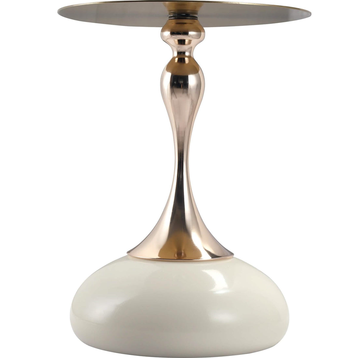 Savoy Wide Side Table with Stainless Steel Top Round Accent Table and Elegant Pedestal Base Gold White Side Table LeisureMod