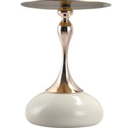 Savoy Wide Side Table with Stainless Steel Top Round Accent Table and Elegant Pedestal Base Gold White Side Table LeisureMod