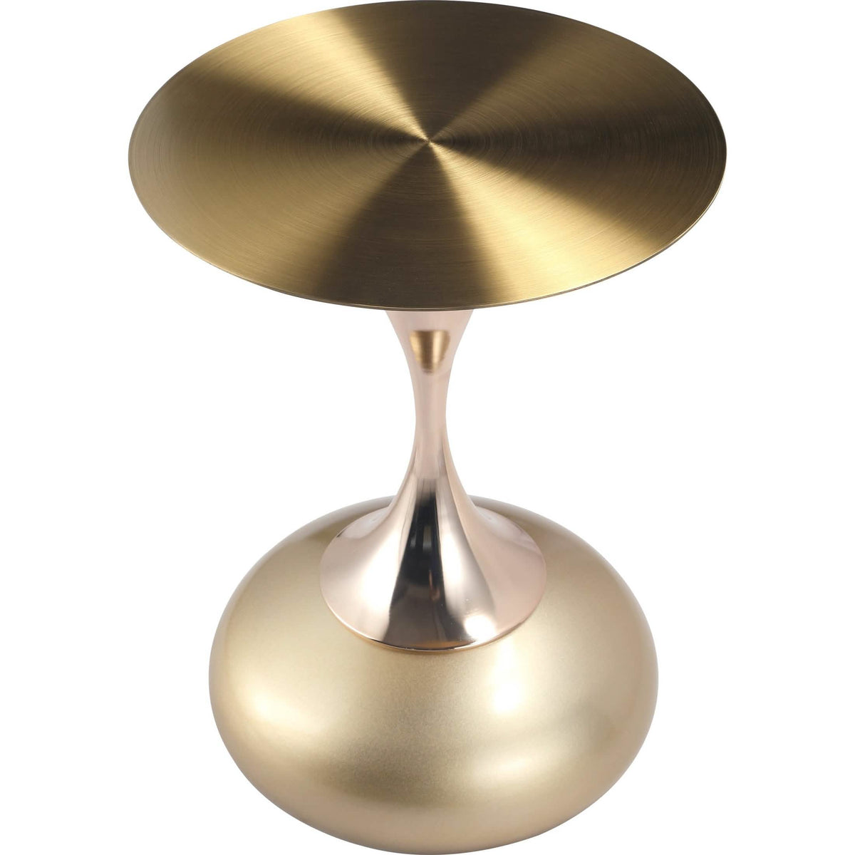 Savoy Wide Side Table with Stainless Steel Top Round Accent Table and Elegant Pedestal Base Gold Matte Gold Side Table LeisureMod