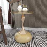 Savoy Wide Side Table with Stainless Steel Top Round Accent Table and Elegant Pedestal Base Gold Matte Gold Side Table LeisureMod