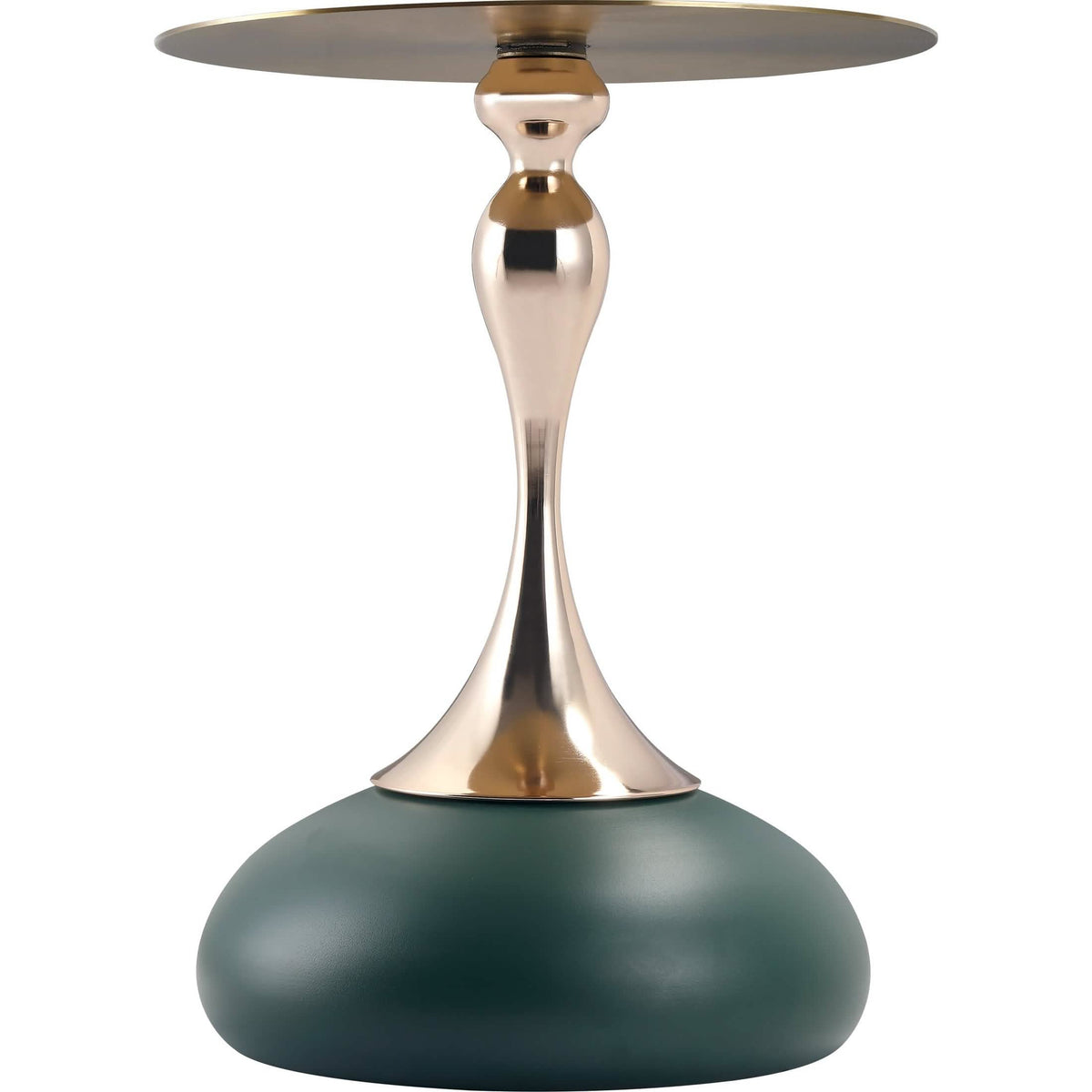 Savoy Wide Side Table with Stainless Steel Top Round Accent Table and Elegant Pedestal Base Gold Green Side Table LeisureMod