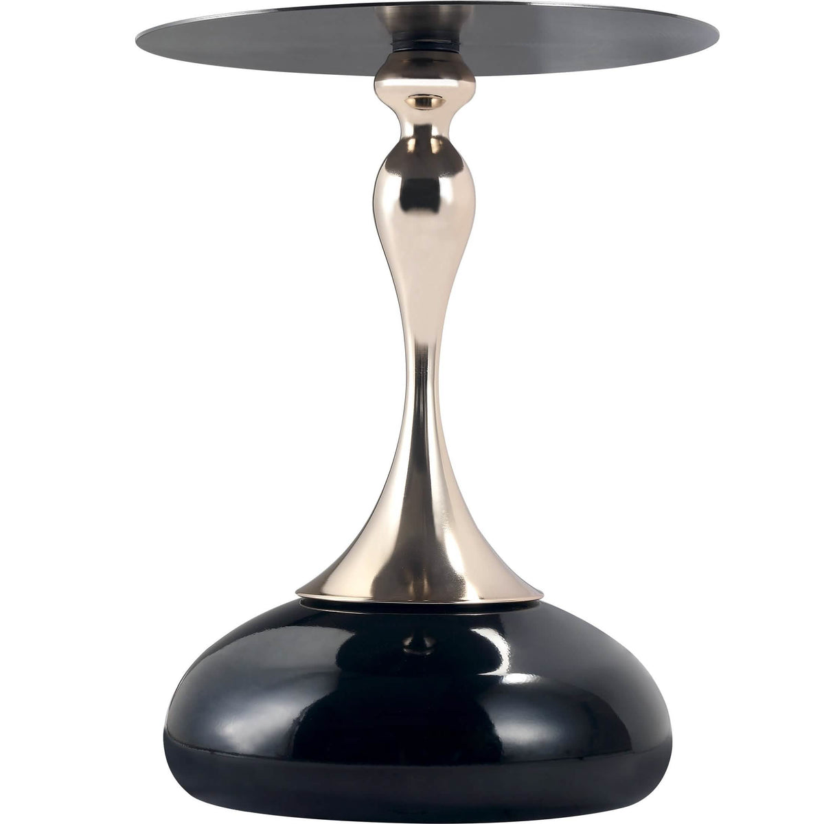 Savoy Wide Side Table with Stainless Steel Top Round Accent Table and Elegant Pedestal Base Black Shiny Black Side Table LeisureMod