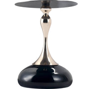 Savoy Wide Side Table with Stainless Steel Top Round Accent Table and Elegant Pedestal Base Black Shiny Black Side Table LeisureMod