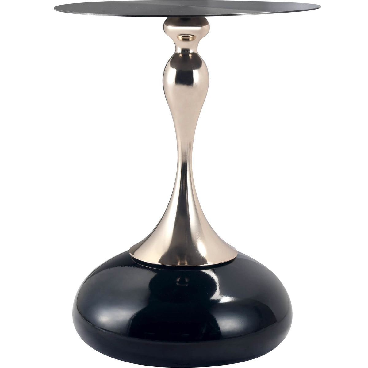 Savoy Wide Side Table with Stainless Steel Top Round Accent Table and Elegant Pedestal Base Black Shiny Black Side Table LeisureMod