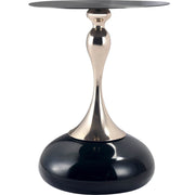 Savoy Wide Side Table with Stainless Steel Top Round Accent Table and Elegant Pedestal Base Black Shiny Black Side Table LeisureMod