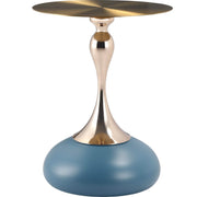 Savoy Wide Side Table with Stainless Steel Top Round Accent Table and Elegant Pedestal Base Gold Blue Side Table LeisureMod