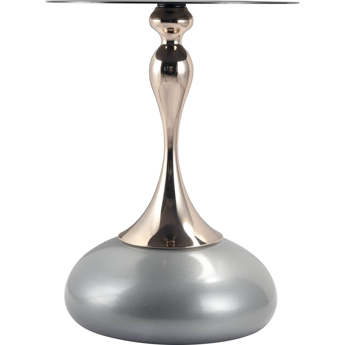 Savoy Wide Side Table with Stainless Steel Top Round Accent Table and Elegant Pedestal Base Black Silver Side Table LeisureMod