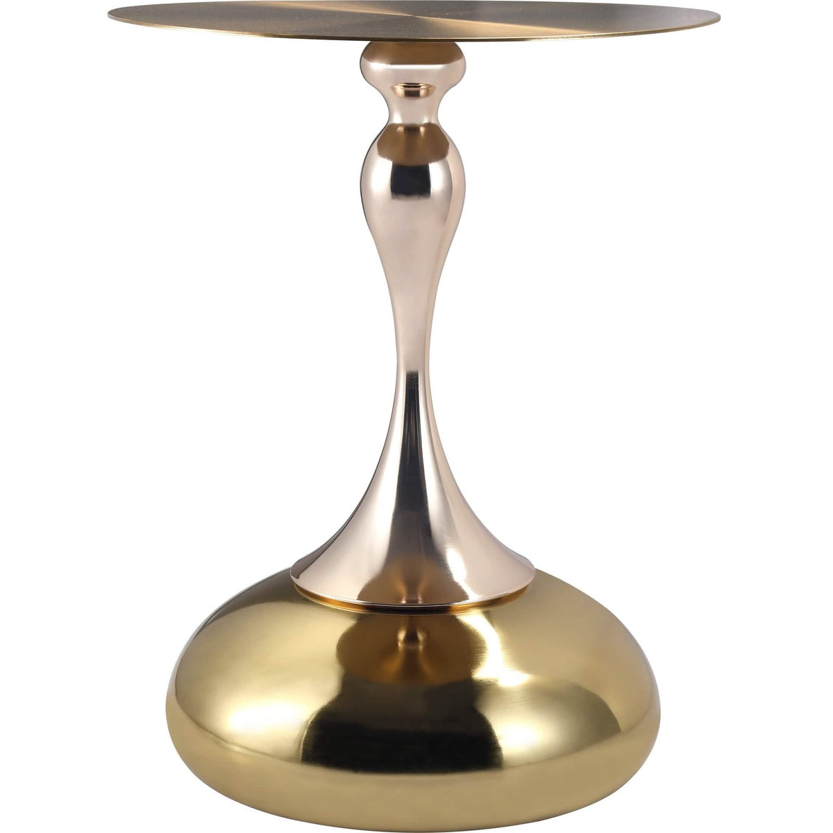 Savoy Wide Side Table with Stainless Steel Top Round Accent Table and Elegant Pedestal Base Gold Shiny Gold Side Table LeisureMod