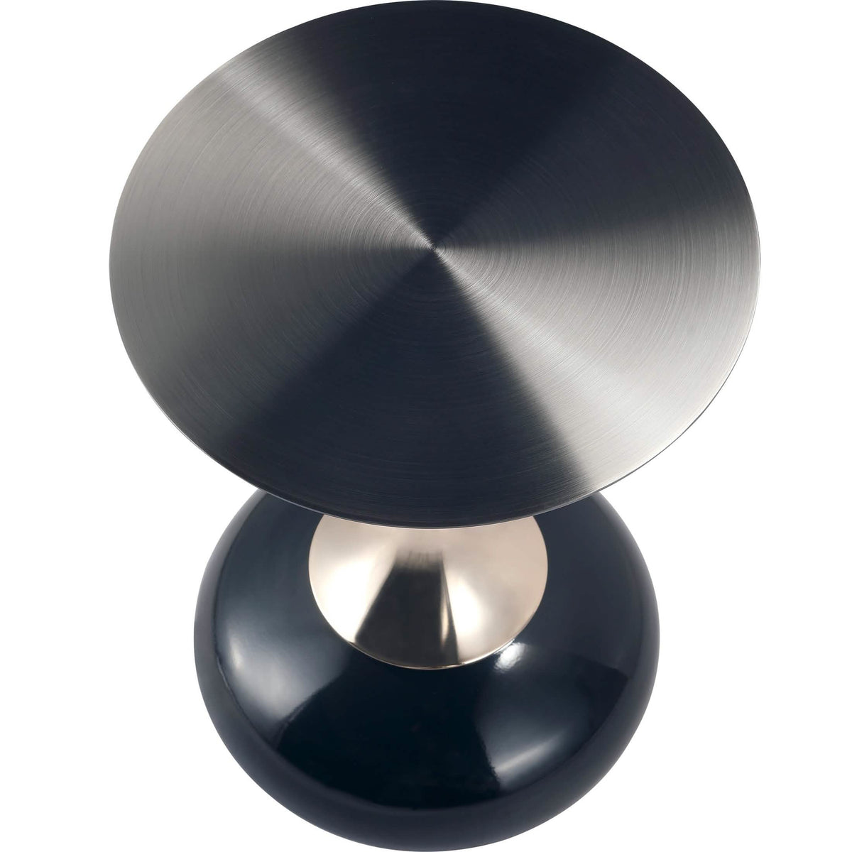 Savoy Wide Side Table with Stainless Steel Top Round Accent Table and Elegant Pedestal Base Black Shiny Black Side Table LeisureMod