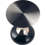 Savoy Wide Side Table with Stainless Steel Top Round Accent Table and Elegant Pedestal Base Black Shiny Black Side Table LeisureMod