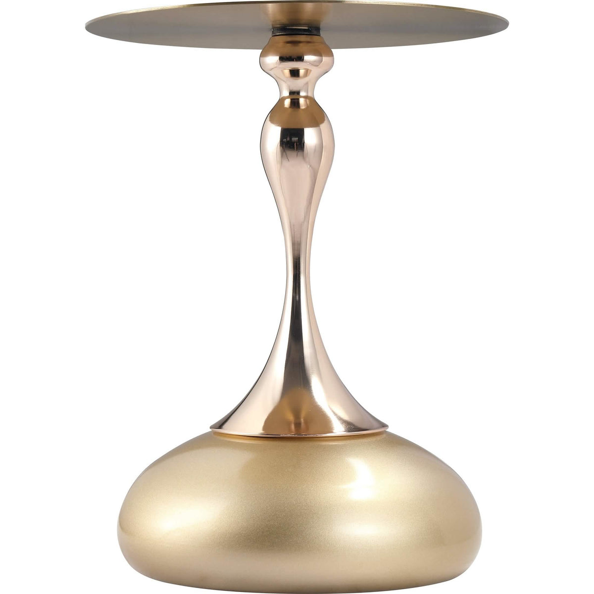 Savoy Wide Side Table with Stainless Steel Top Round Accent Table and Elegant Pedestal Base Gold Matte Gold Side Table LeisureMod