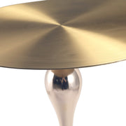 Savoy Wide Side Table with Stainless Steel Top Round Accent Table and Elegant Pedestal Base Gold White Side Table LeisureMod